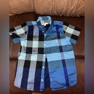 Boys Burberry button up short sleeve. Blue check size 7y priced to sell FIRM